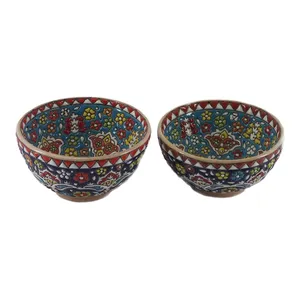 کاسه سفالی میناکاری آبی عمیق مدل سنتی مجموعه دو عددی