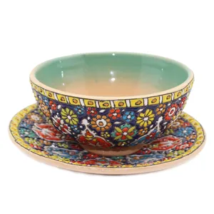 کاسه و بشقاب سفالی میناکاری آبی عمیق کد 85
