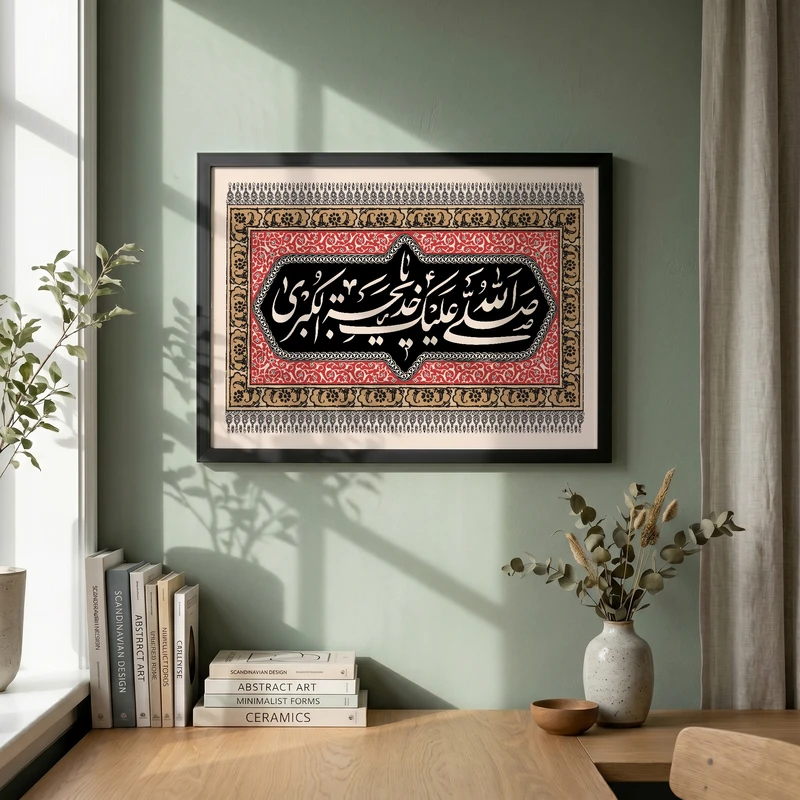 تابلو طرح صلی الله علیک یا خدیجه الکبری مدل G14453 فریم مشکی