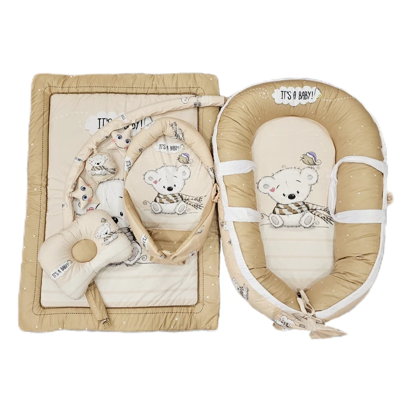سرویس خواب پنج تکه نوزاد مدل گارد دار طرح خرس و شالگردن 
