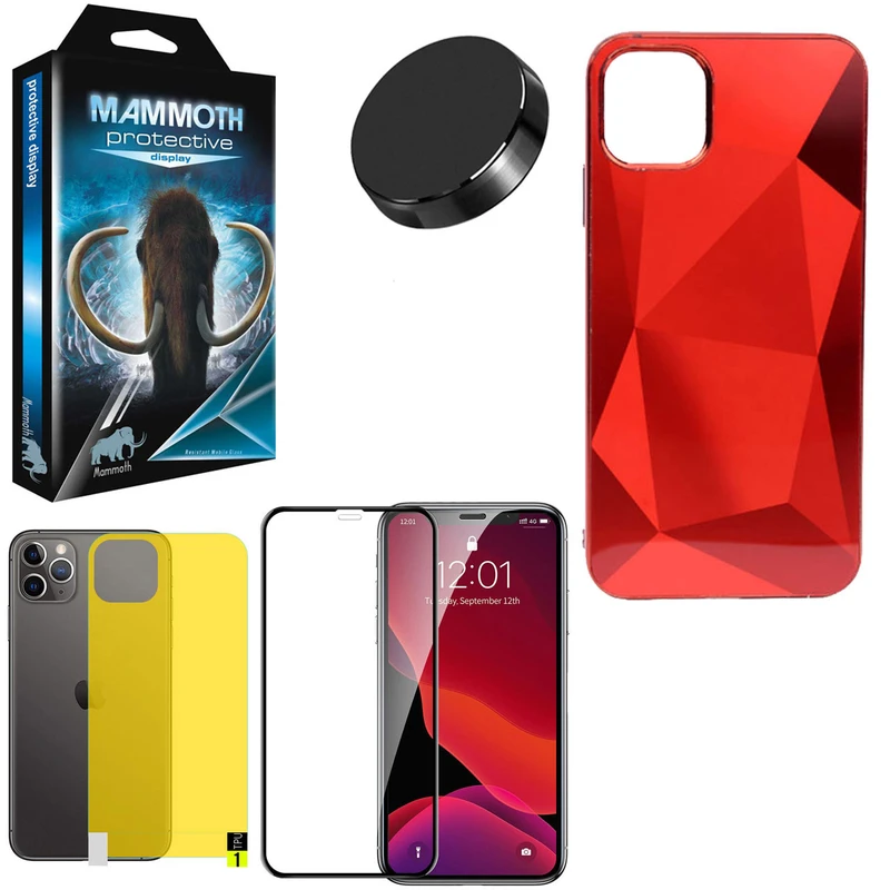 کاور ماموت مدل D-I-A-M-O-N-D مناسب برای گوشی موبایل اپل Iphone 11 Pro به همراه محافظ صفحه نمایش و محافظ پشت گوشی و پایه نگهدارنده گوشی