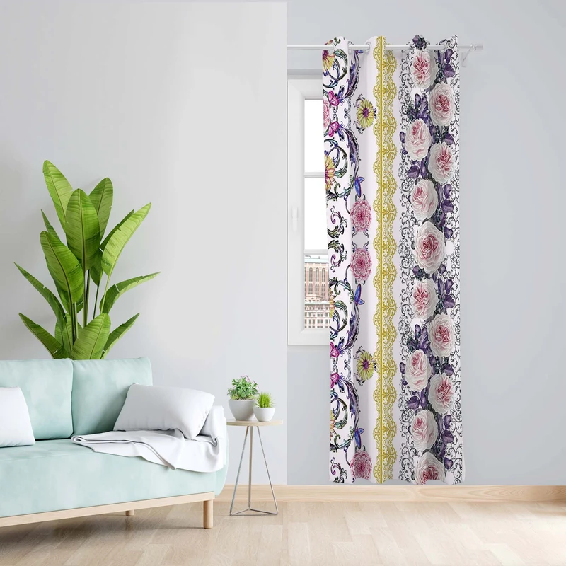 پرده طرح گلدار مدل مخمل پانچی کد 5482L z سایز 140x200 سانتی متر