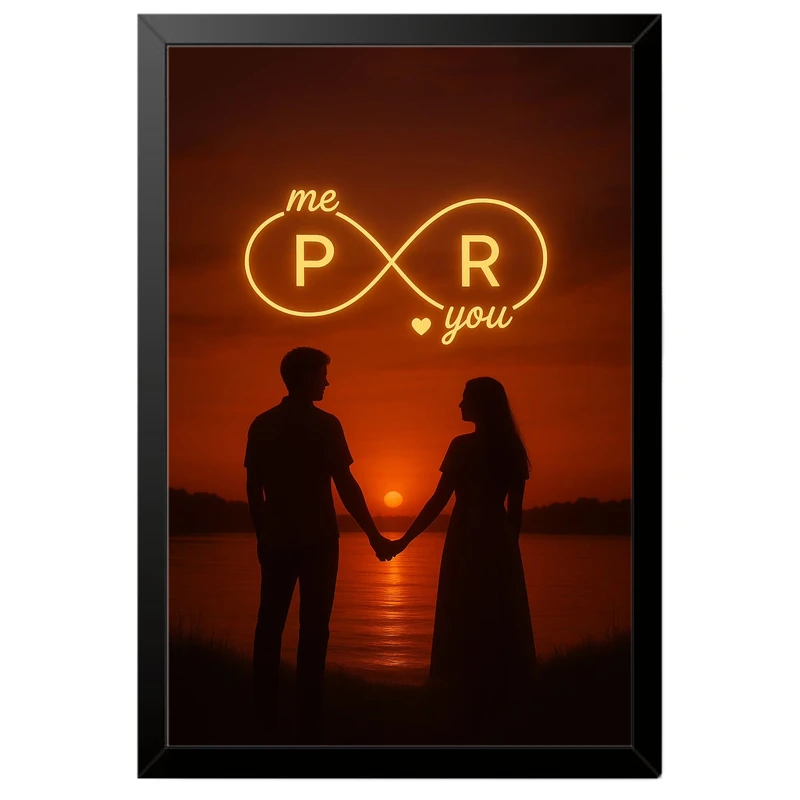 تابلو بکلیت طرح عاشقانه بی‌نهایت حروف P و R مدل B-pe130127 فریم مشکی