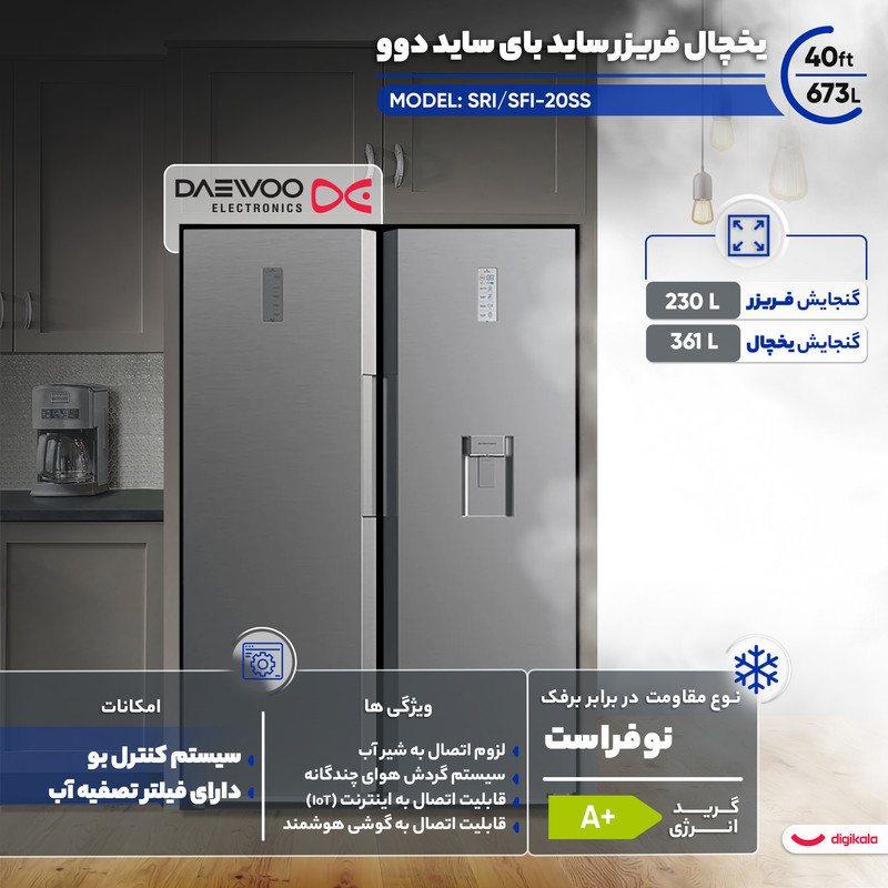 یخچال فریزر ساید بای ساید 40 فوت دوو مدل SRI/SFI-20SS