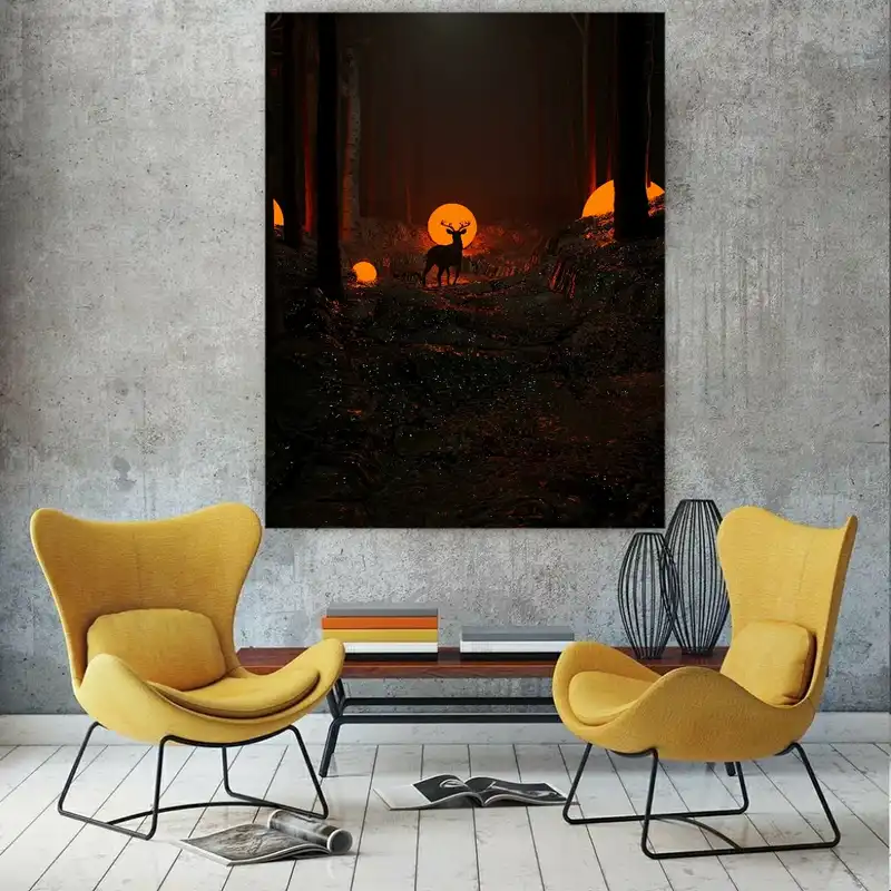 تابلو بوم طرح گوزن در شب مدل SDB4820