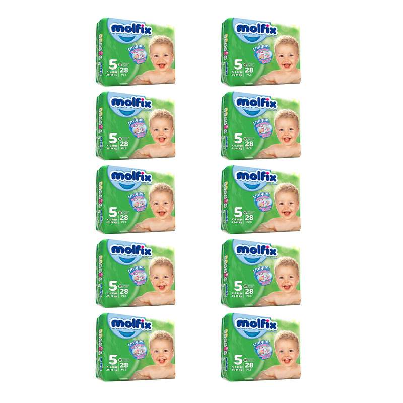 پوشک بچه مولفیکس مدل soft سایز 5 ده بسته 28 عددی