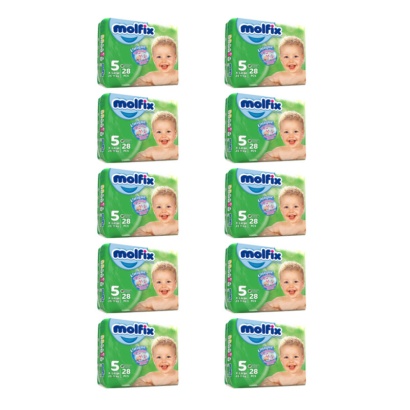 پوشک بچه مولفیکس مدل soft سایز 5 ده بسته 28 عددی