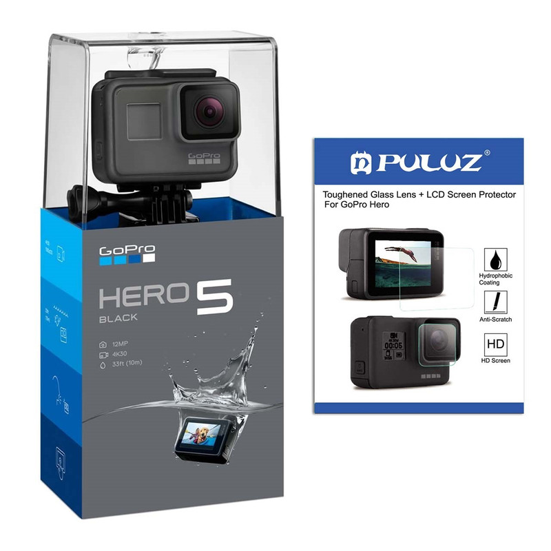 مجموعه دوربین فیلم برداری ورزشی گوپرو مدل HERO5 Black Quick Stories همراه با محافظ صفحه نمایش پلوز