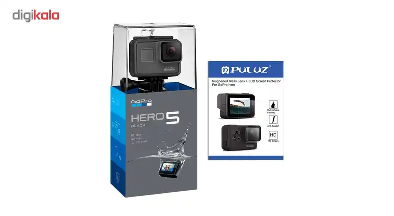 مجموعه دوربین فیلم برداری ورزشی گوپرو مدل HERO5 Black Quick Stories همراه با محافظ صفحه نمایش پلوز