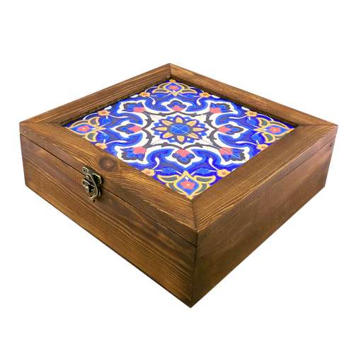 جعبه دمنوش چوبی گالری گل مریم طرح اسلیمی شمسه