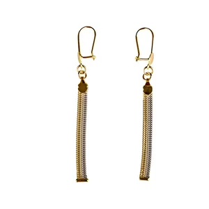 گوشواره طلا 18 عیار طرح حصیری دو رنگ