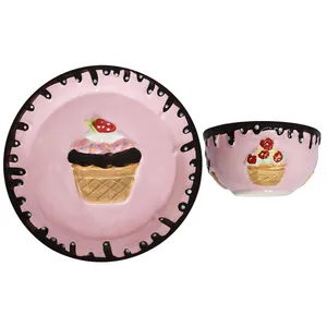 ست کاسه و بشقاب سرامیکی نقطه مدل Cupcake