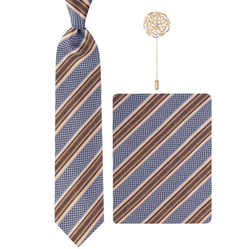 ست کراوات و دستمال جیب و گل کت مردانه مدل GF-ST1045RE-BR 