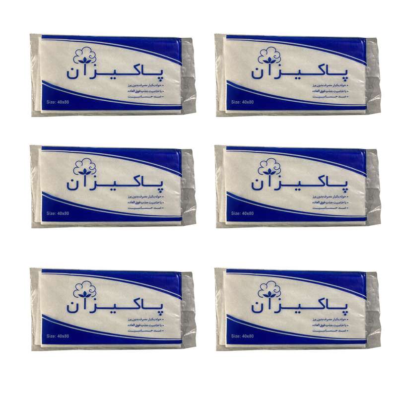 حوله یکبار مصرف پاکیزان مدل AB سایز 40x80 سانتی‌ متر بسته 6عددی