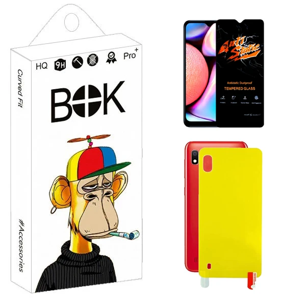 محافظ صفحه نمایش بوک مدل Carbon Antistatic مناسب برای گوشی موبایل سامسونگ Galaxy A10 به همراه محافظ پشت گوشی