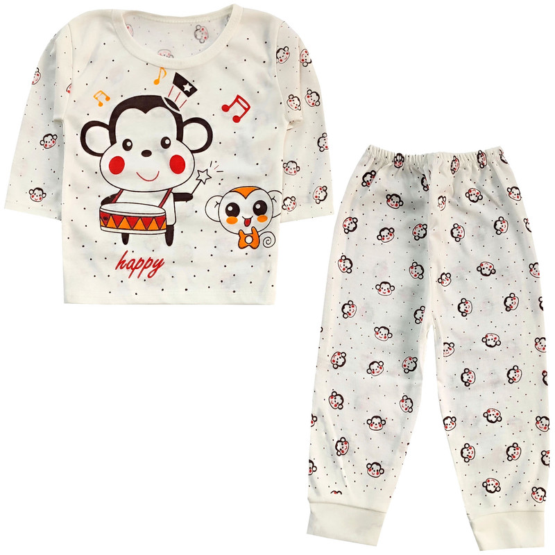 ست تی شرت آستین بلند و شلوار راحتی نوزادی مدل میمون کد 4105 رنگ سفید