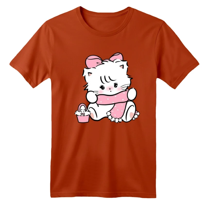 تی شرت آستین کوتاه بچگانه مدل گربه شال پوش