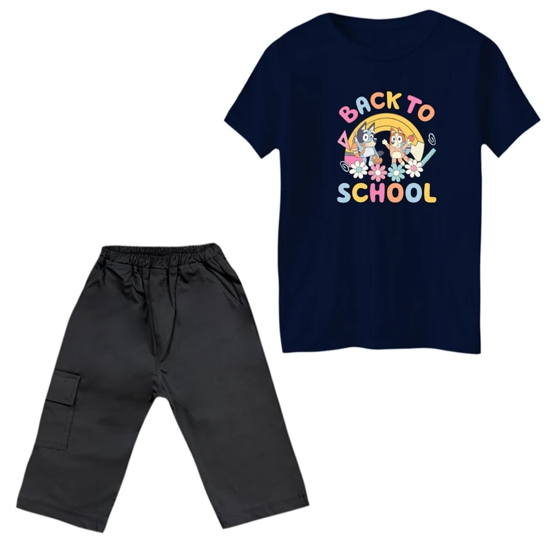 ست تی‌شرت و شلوارک پسرانه مدل بلویی مدرسه