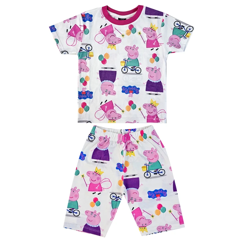 ست تی شرت آستین کوتاه و شلوارک دخترانه مدل پپاپیگ