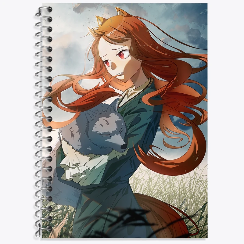 دفتر زبان 50 برگ خندالو مدل دو خط طرح هولو انیمه ادویه و گرگ کد 36163