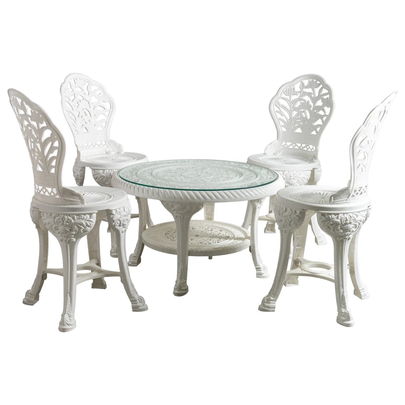 میز و صندلی ناهارخوری چهار نفره مدل گل نقش پایه کوتاه