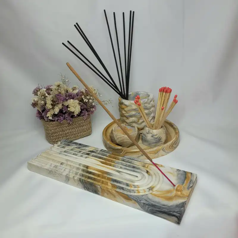 ست 5 تکه جاعودی و جاشمعی مدل آبشاری طرح ماربل مستطیل