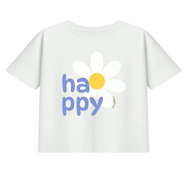کراپ تی‌شرت آستین کوتاه زنانه مدل نوشته و گل کد p2