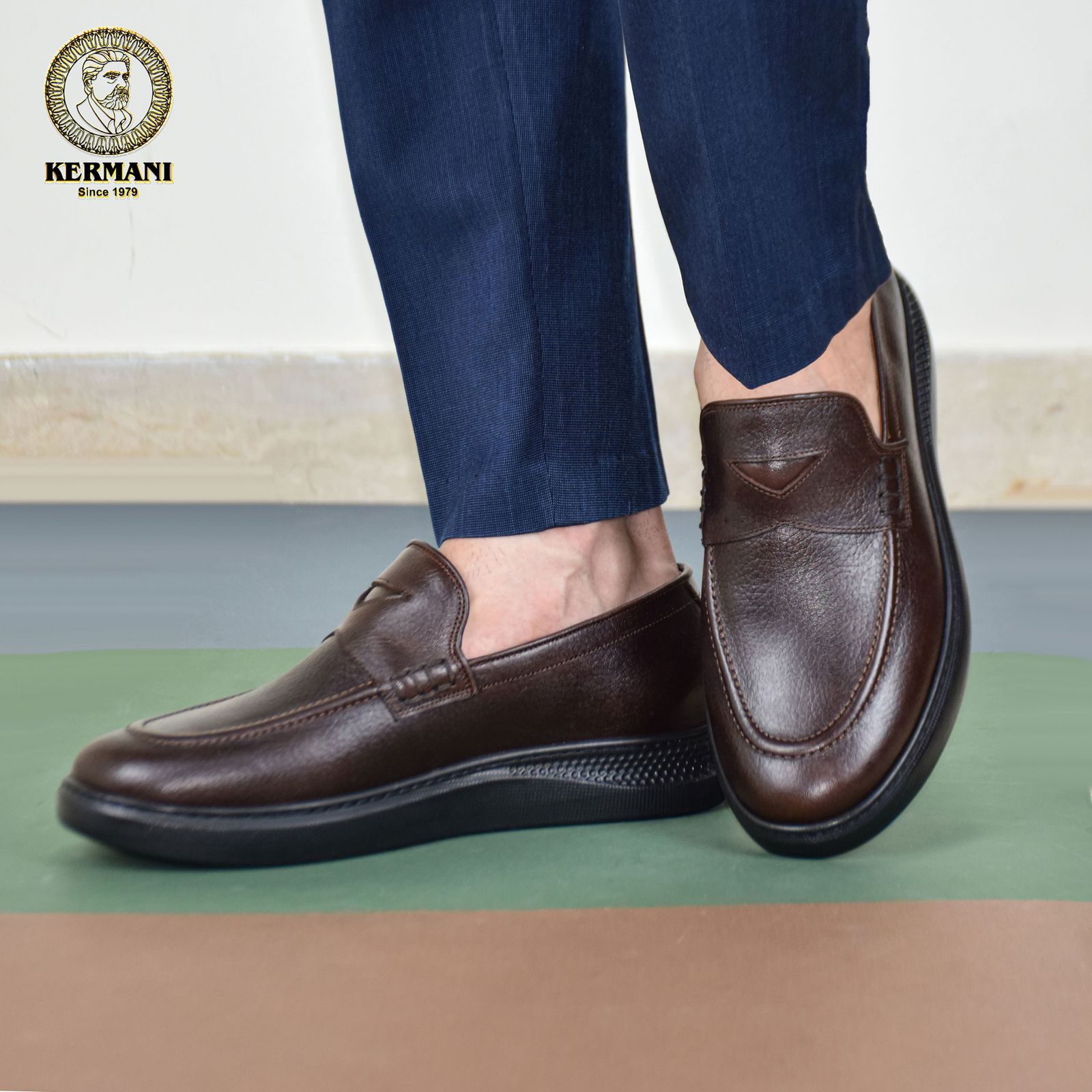 کفش کالج مردانه کرمانی مدل چرم دستدوز طبیعی فلوتر کد 514 رنگ قهوه ای -  - 3