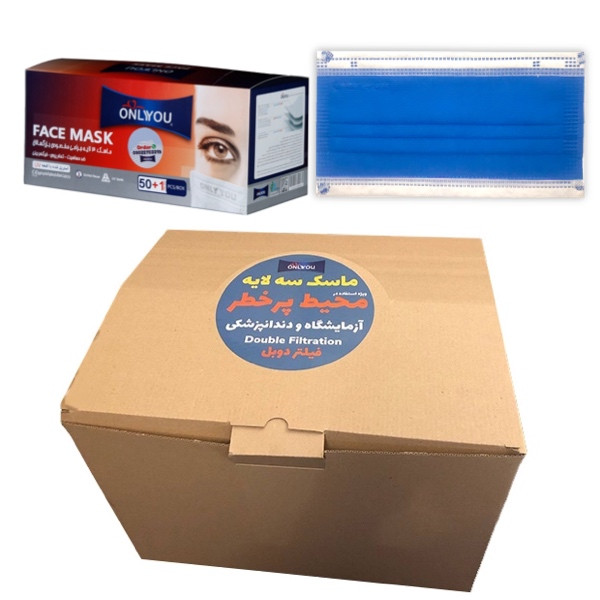 ماسک تنفسی اونلی یو مدل سه لایه THblu 508 بسته 900 عددی