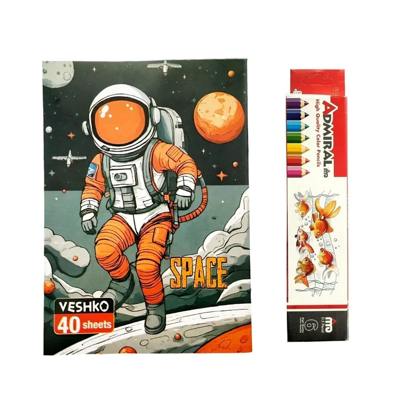 دفتر نقاشی 40 برگ وشکو مدل فضانورد به همراه مداد رنگی