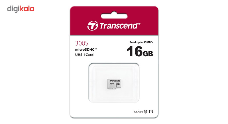 کارت حافظه microSDHC ترنسند مدل 300S کلاس 10 استاندارد UHS-I U1 سرعت 95MBps ظرفیت 16 گیگابایت