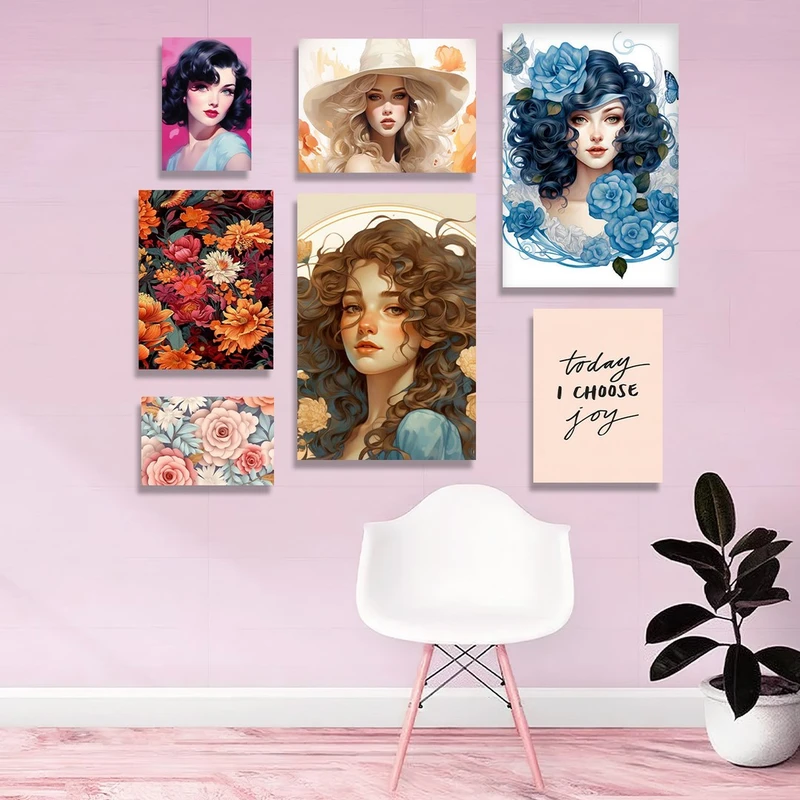 تابلو شاسی بکلیت طرح چهره و گل رنگی دخترانه مدل SH-1144  مجموعه 7 عددی