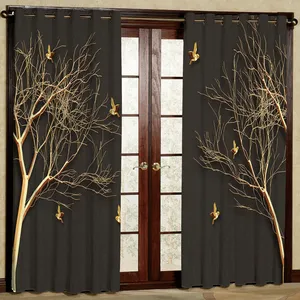 پرده مدل درخت طلایی هازان پانچی کد 1249 سایز 140x200 سانتی متر