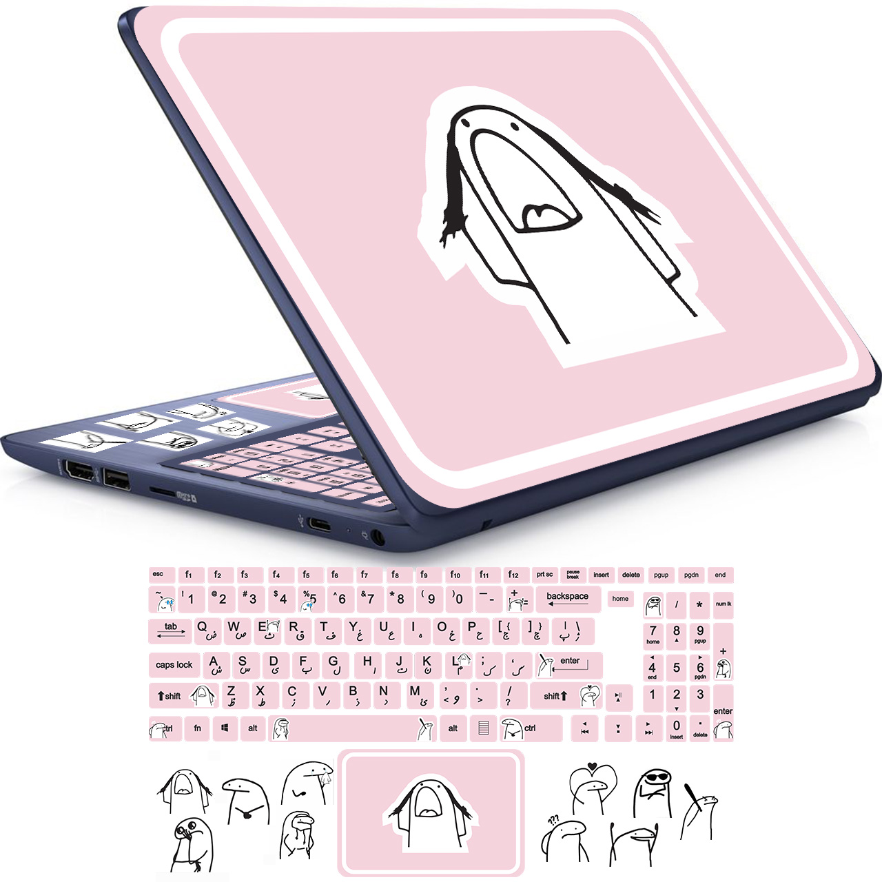 استیکر لپ تاپ راتیانا مدل فلورک 03 مناسب برای لپ تاپ 15 تا 17 اینچ به همراه برچسب حروف فارسی کیبورد