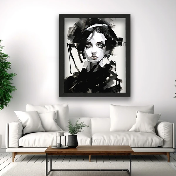 تابلومدل دیواری طرح پرتره دختر سیاه قلم کد 48N 