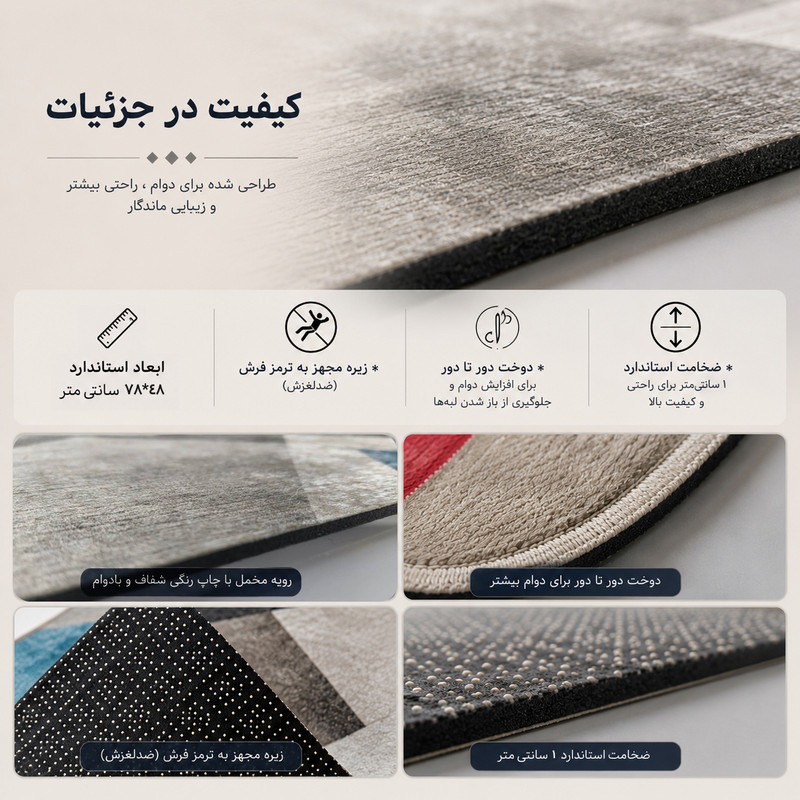 پادری ماهوت مدل چاپی طرح هگزا سایز 78*48 سانتی متر کد PDA07 مناسب برای فضای داخلی و بیرونی منزل