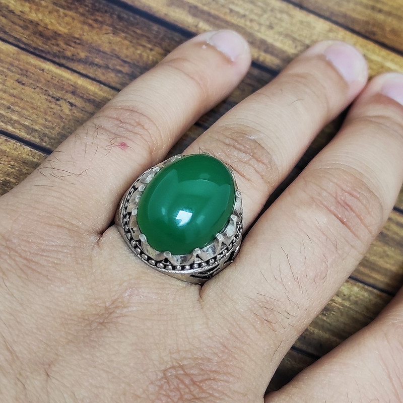 انگشتر نقره مردانه سلین کالا مدل عقیق یشم تیپ L کد Mps-3