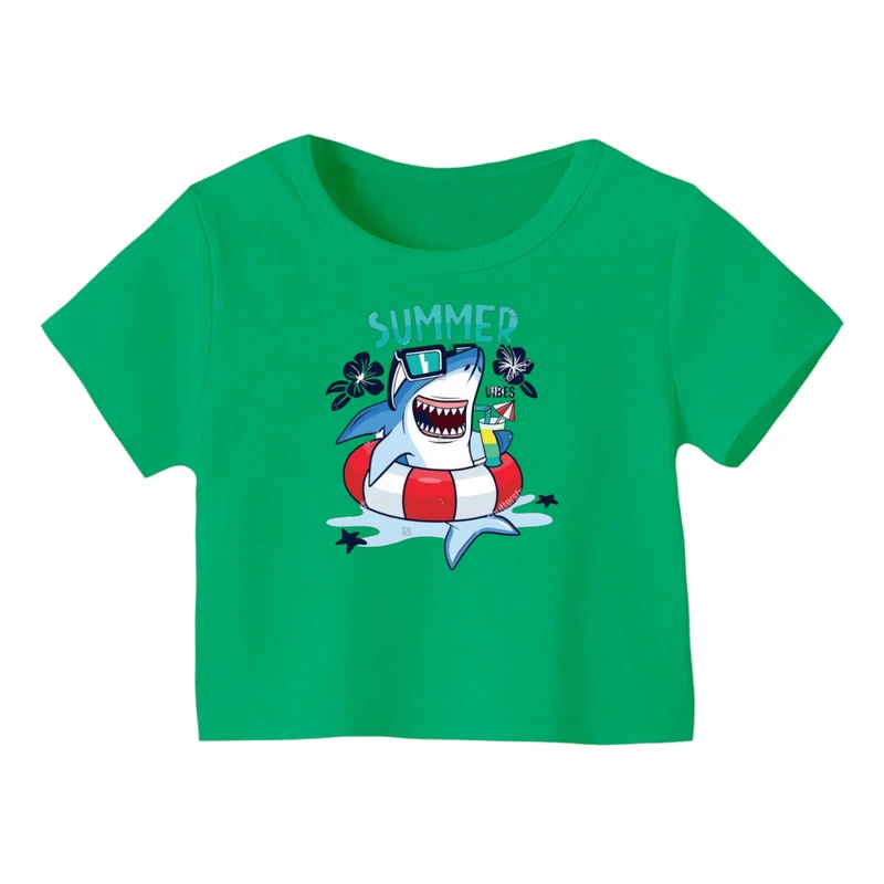 کراپ‌ تی‌شرت آستین کوتاه زنانه مدل کوسه کد ۱