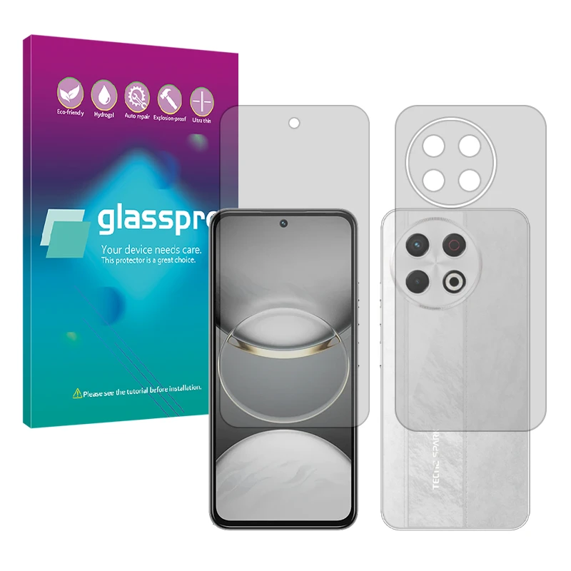 محافظ صفحه نمایش شفاف گلس پرو مدل هیدروژلی مناسب برای گوشی موبایل تکنو Spark 30 Pro به همراه محافظ پشت گوشی