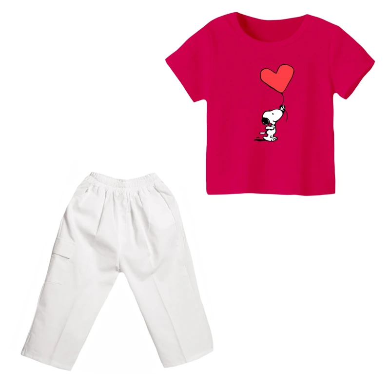 ست تی شرت و شلوارک دخترانه مدل اسنوپی کد 44