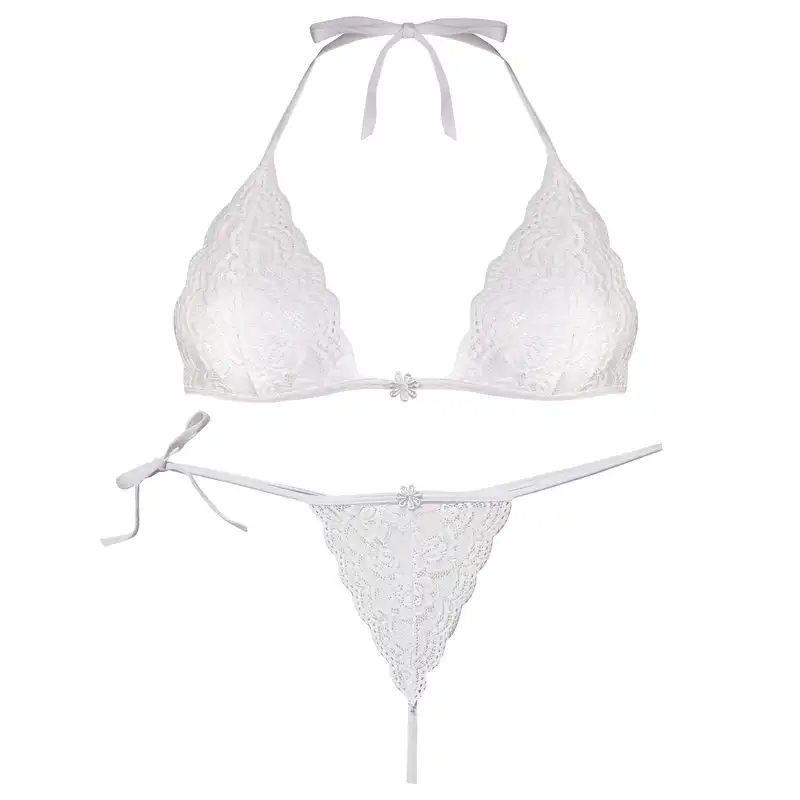 ست شورت و سوتین زنانه پانیذ مدل بندی گیپوری کد 9043 رنگ سفید