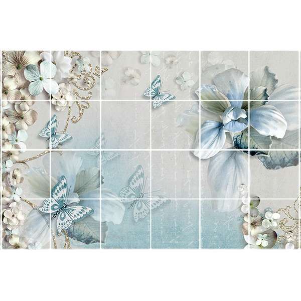 تایل سقفی آسمان مجازی طرح گل و پروانه کد 3D1303-24 سایز 60x60 سانتی متر مجموعه 24 عددی