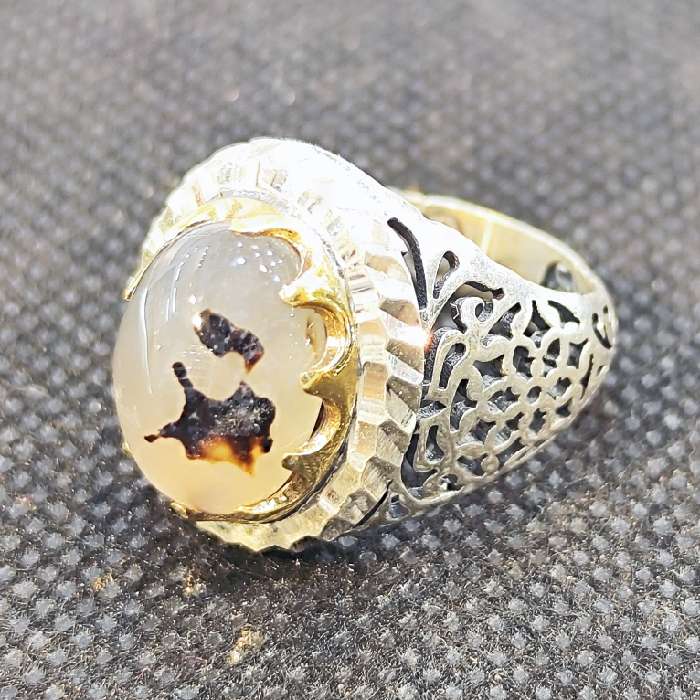 انگشتر نقره مردانه مدل سنگ عقیق شجری کد 634