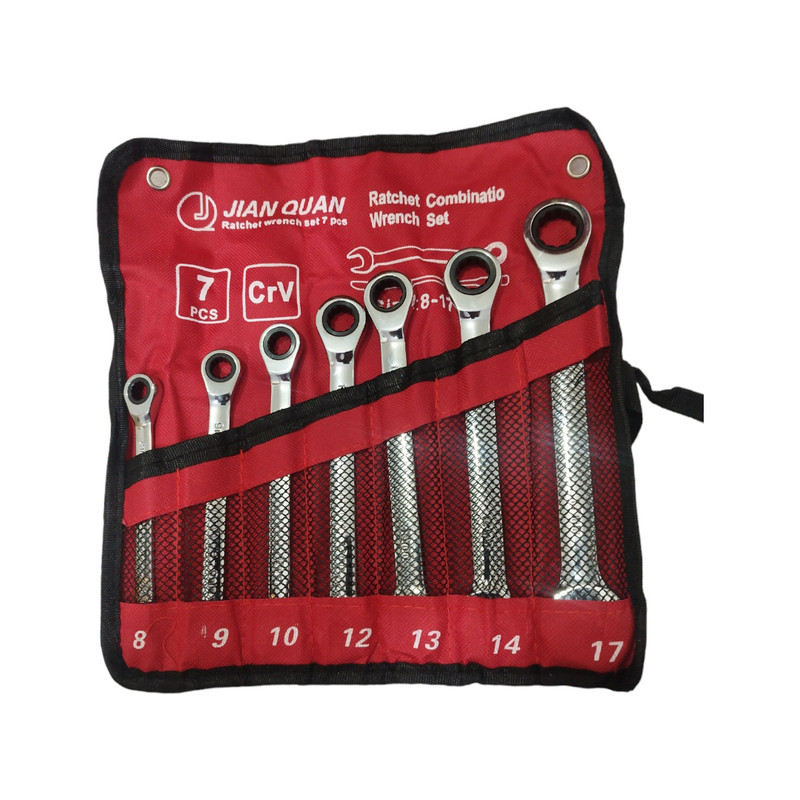 آچار یکسر تخت و یکسر رینگی چغجغه ای جیان مدل RATCHET COMBINATIO مجموعه 7 عددی 
