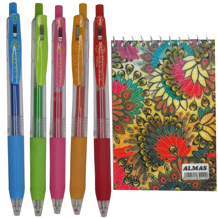 روان نویس زبرا مدل ساراسا کد 06  به همراه دفتر یادداشت مجموعه 6 عددی