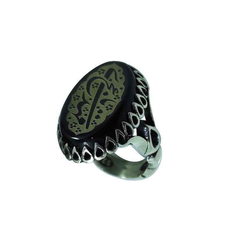 انگشتر نقره مردانه سلین کالا مدل عقیق خطی طرح یامهدی کد Mps-1