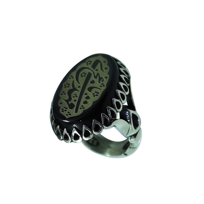 انگشتر نقره مردانه سلین کالا مدل عقیق خطی طرح یامهدی کد Mps-1