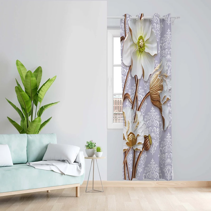 پرده طرح گل مدل مخمل پانچی کد 5195L z سایز 140x200 سانتی متر