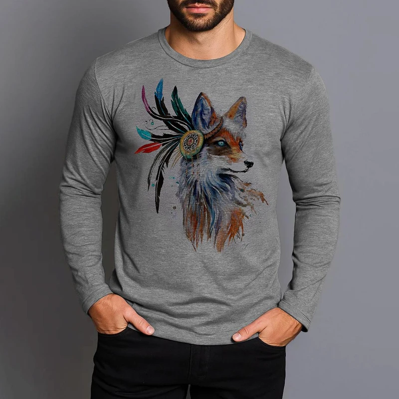 تیشرت آستین بلند مردانه طرح روباه کد F178