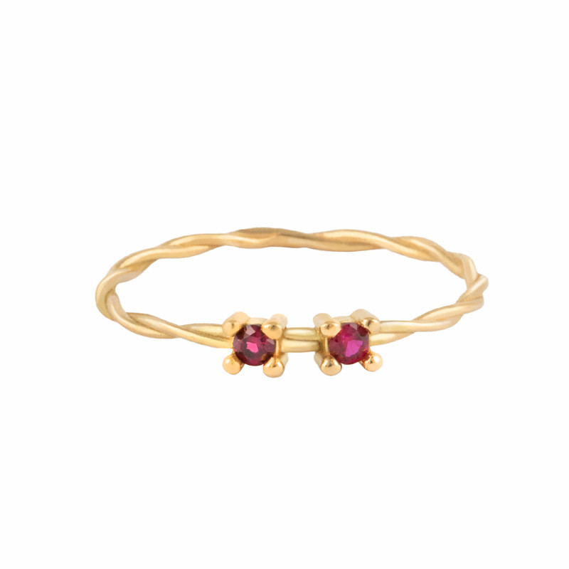 انگشتر طلا 18 عیار زنانه بان گالری مدل سبک طنابی دو نگین